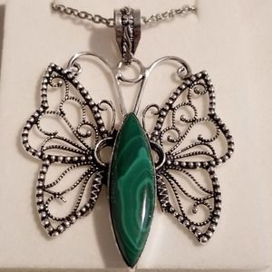*Vintage Malachite Silver Butterfly Penda